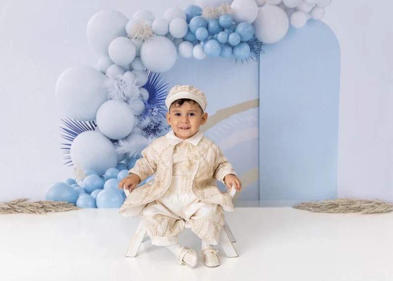 Kate Boho Balloons Fleece Backdrop Blue Cake Smash Designed by Uta Mueller Photography - Image 6