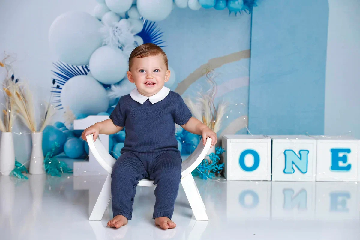 Kate Boho Balloons Fleece Backdrop Blue Cake Smash Designed by Uta Mueller Photography - Image 8
