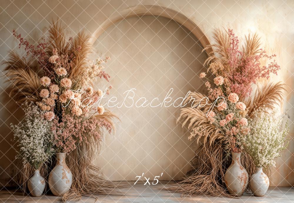 Kate Boho Beige Pampes Foral Arch Backdrop Designed by Emetselch - Image 2