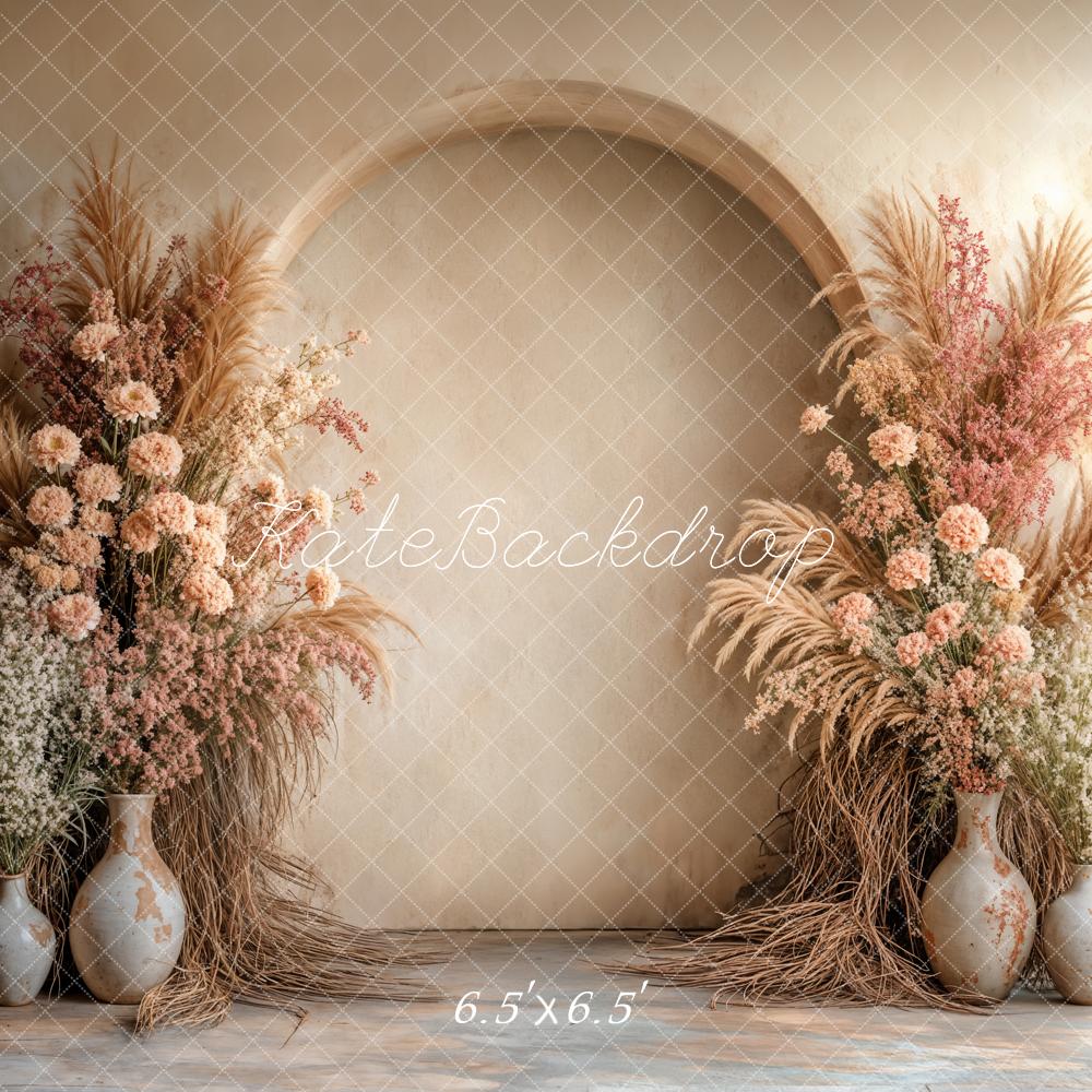Kate Boho Beige Pampes Foral Arch Backdrop Designed by Emetselch - Image 4