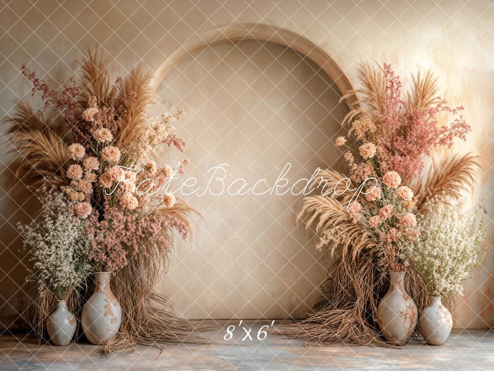 Kate Boho Beige Pampes Foral Arch Backdrop Designed by Emetselch - Image 5