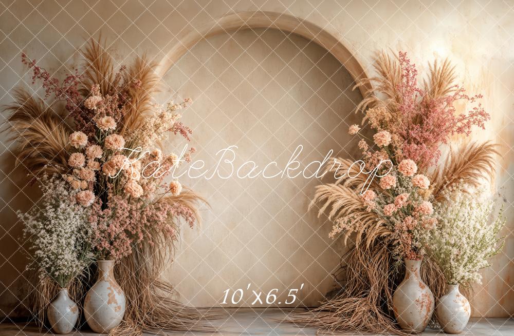 Kate Boho Beige Pampes Foral Arch Backdrop Designed by Emetselch - Image 6