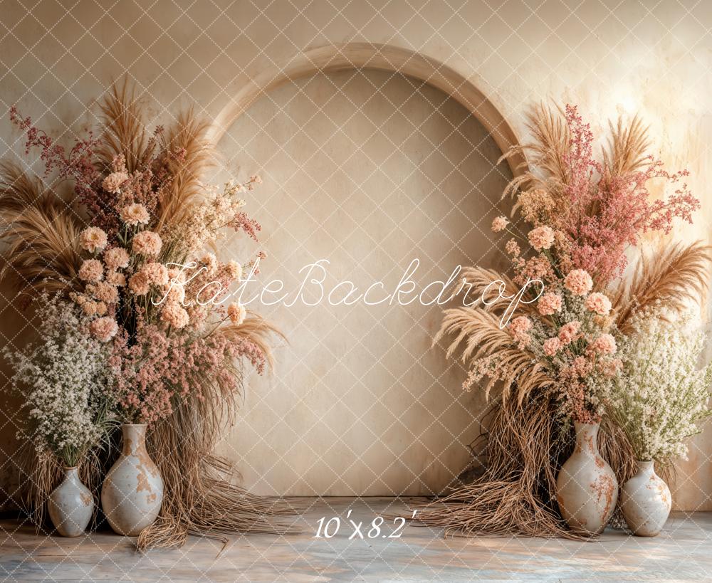 Kate Boho Beige Pampes Foral Arch Backdrop Designed by Emetselch - Image 7