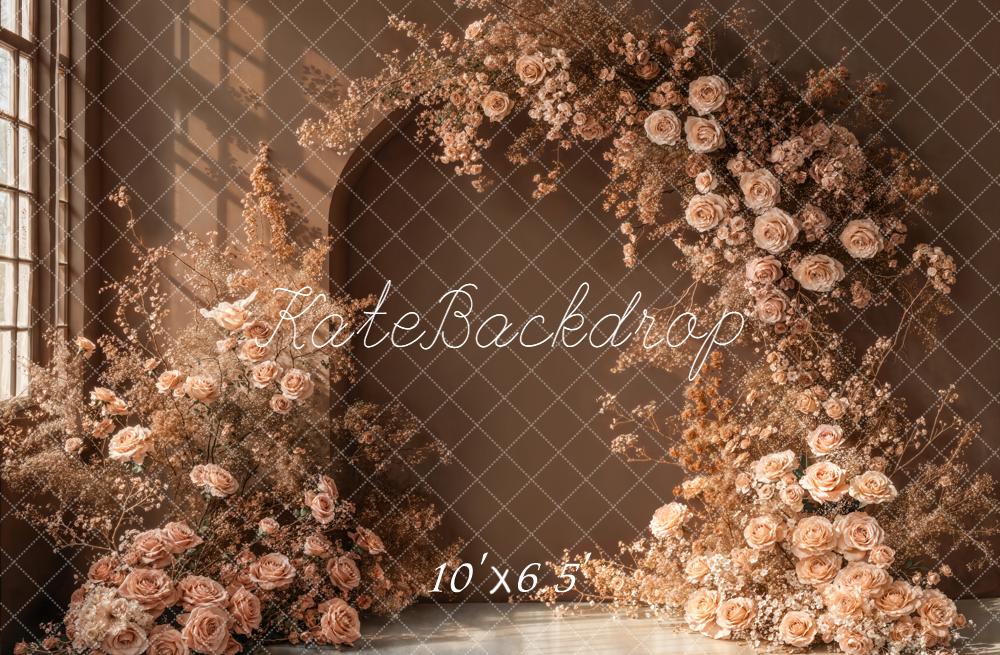 Kate Boho Beige Roses Arch Backdrop Designed by Emstselch - Image 4