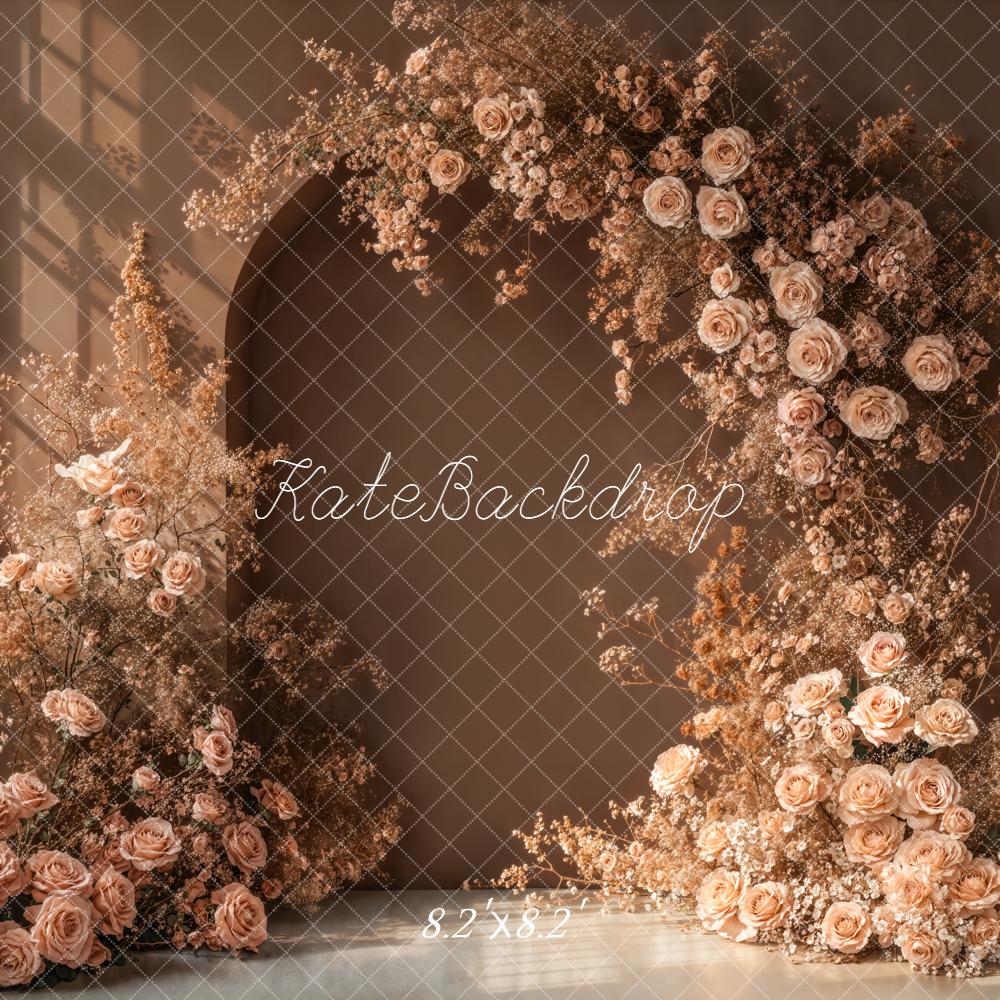 Kate Boho Beige Roses Arch Backdrop Designed by Emstselch - Image 5