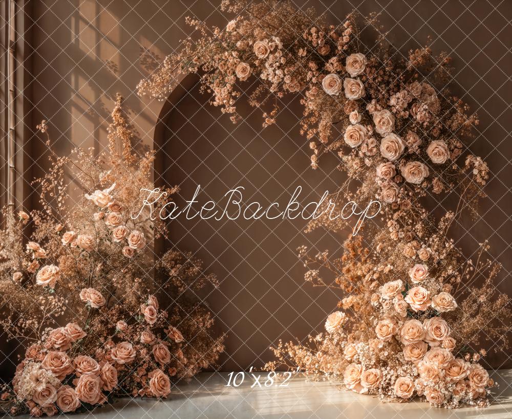 Kate Boho Beige Roses Arch Backdrop Designed by Emstselch - Image 6