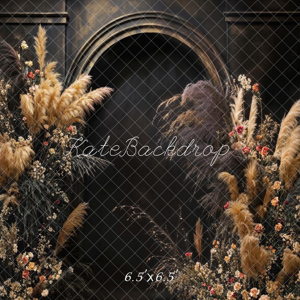 Kate Boho Black Reeds Flowers Arch Backdrop Designed by Emetselch - Image 2