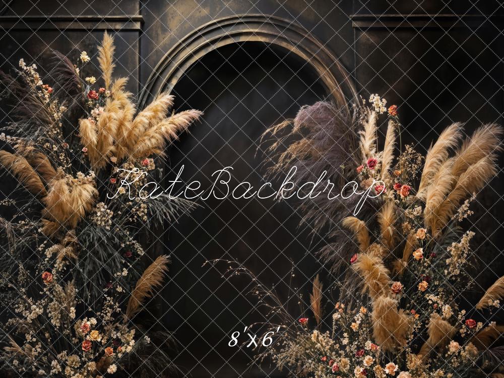 Kate Boho Black Reeds Flowers Arch Backdrop Designed by Emetselch - Image 3