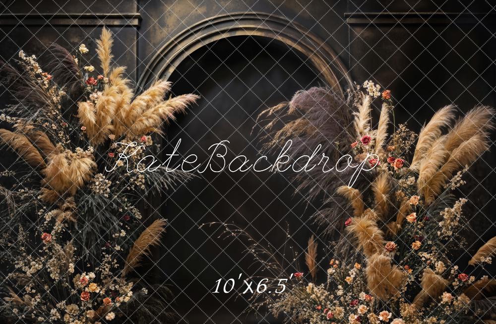 Kate Boho Black Reeds Flowers Arch Backdrop Designed by Emetselch - Image 4