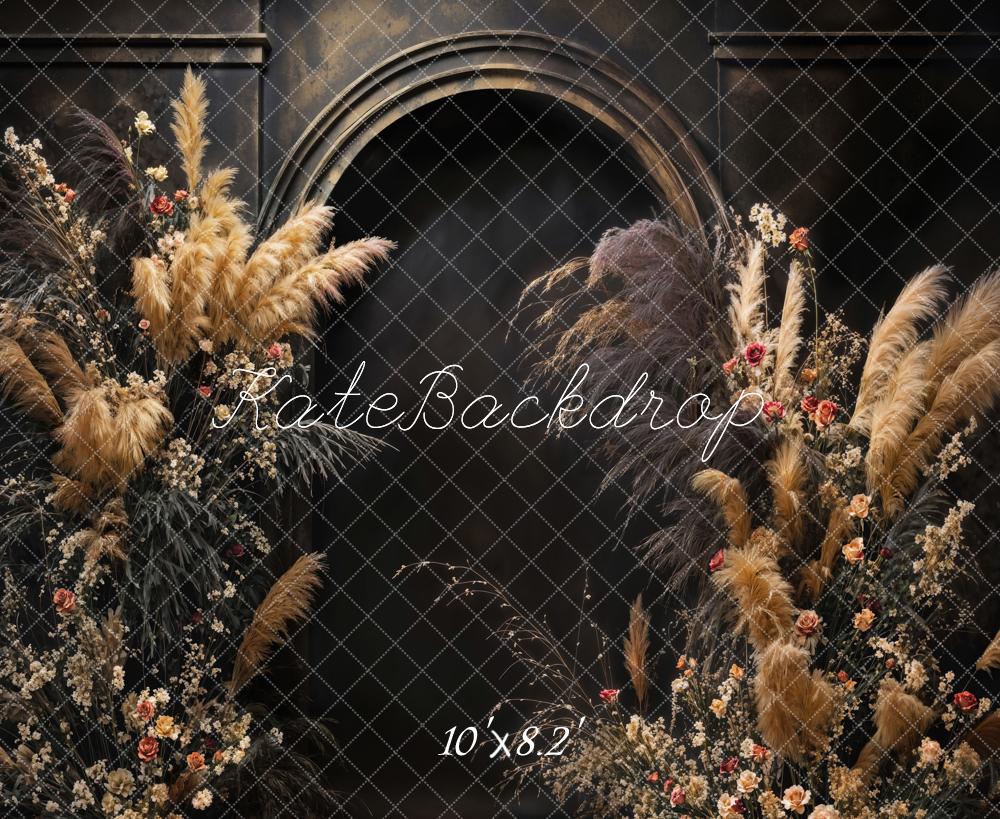 Kate Boho Black Reeds Flowers Arch Backdrop Designed by Emetselch - Image 5