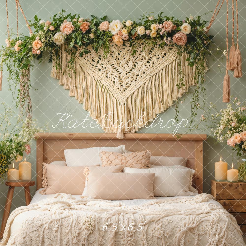 Kate Boho Boudoir Floral Macrame Candles Backdrop Designed by Emetselch - Image 2