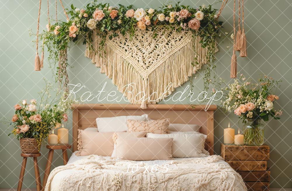 Kate Boho Boudoir Floral Macrame Candles Backdrop Designed by Emetselch - Image 4