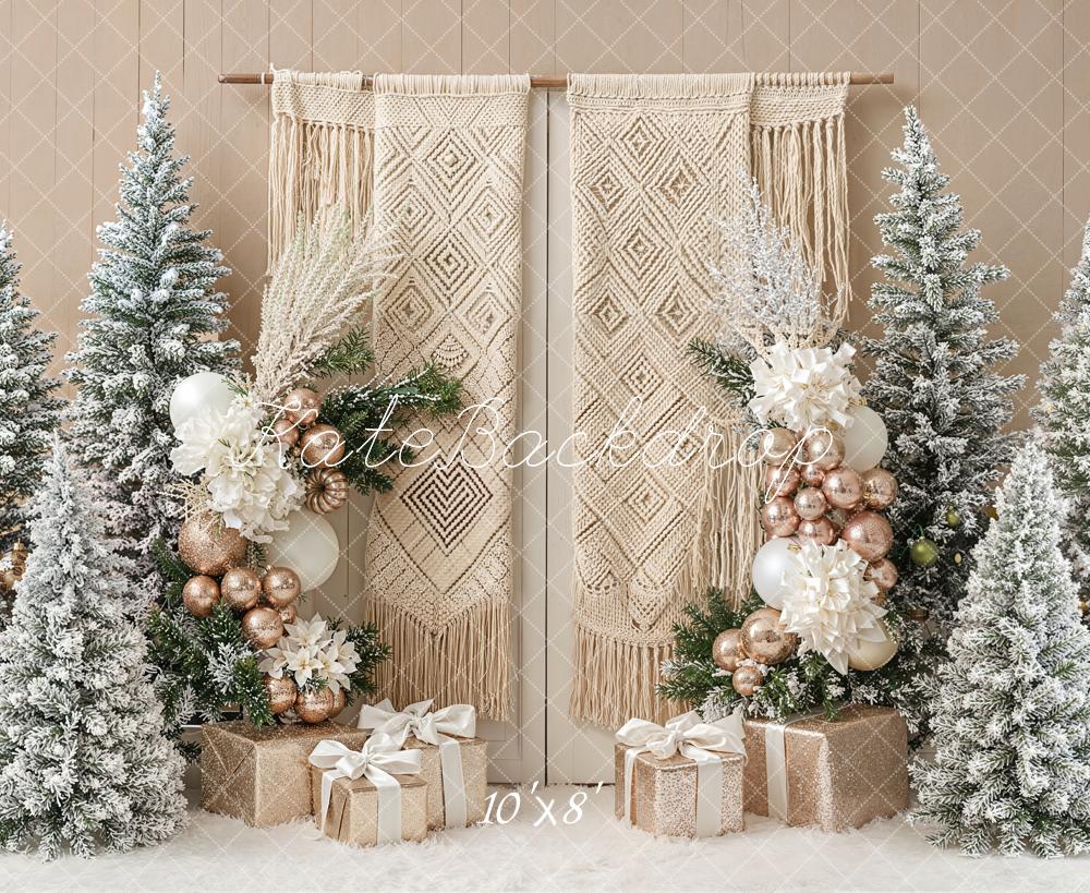 Kate Boho Christmas Macrame Trees Fleece Backdrop Designed by Emetselch - Image 3