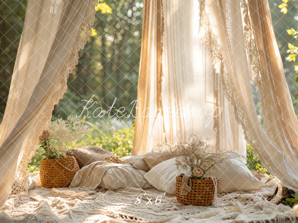 Kate Spring Boho Cream Curtains Pillows Backdrop Designed by Emetselch - Image 4