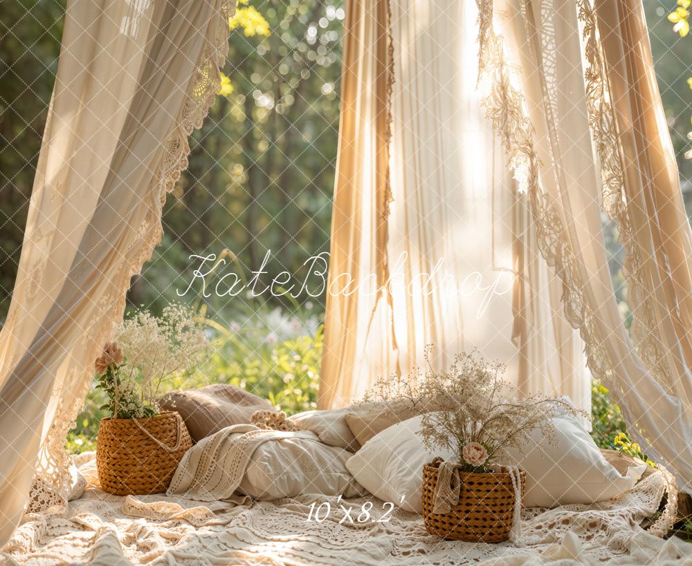 Kate Spring Boho Cream Curtains Pillows Backdrop Designed by Emetselch - Image 7