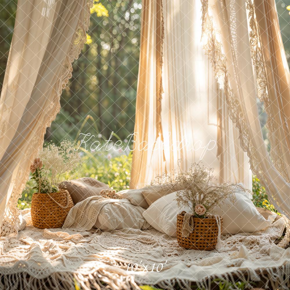 Kate Spring Boho Cream Curtains Pillows Backdrop Designed by Emetselch - Image 8