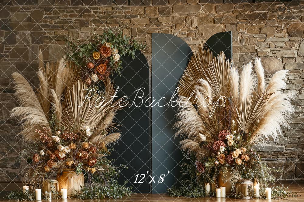 Kate Boho Dried Palm Floral Stone Wall Backdrop Designed by Emetselch - Image 8