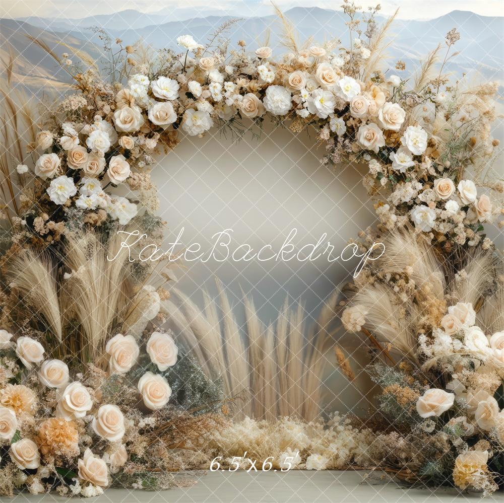 Kate Boho Floral Arch Beige Backdrop Designed by Mini MakeBelieve - Image 2