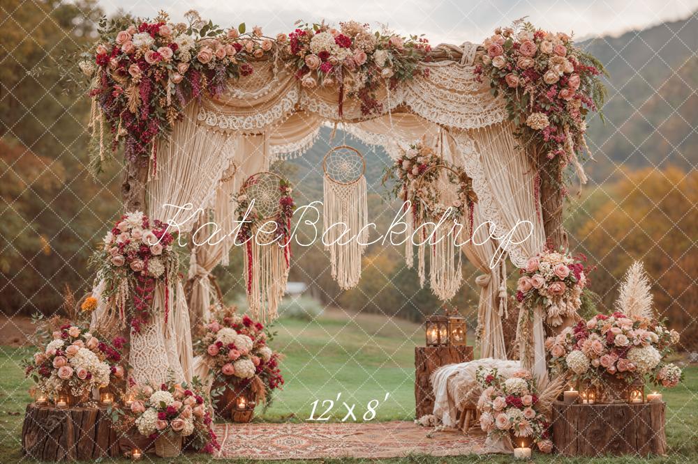 Kate Boho Floral Arch Dreamcatcher Fleece Backdrop Designed by Emetselch - Image 4
