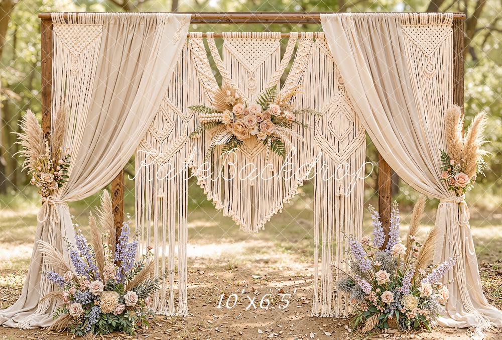 Kate Boho Floral Arch Macrame Fleece Backdrop Designed by Emetselch - Image 2
