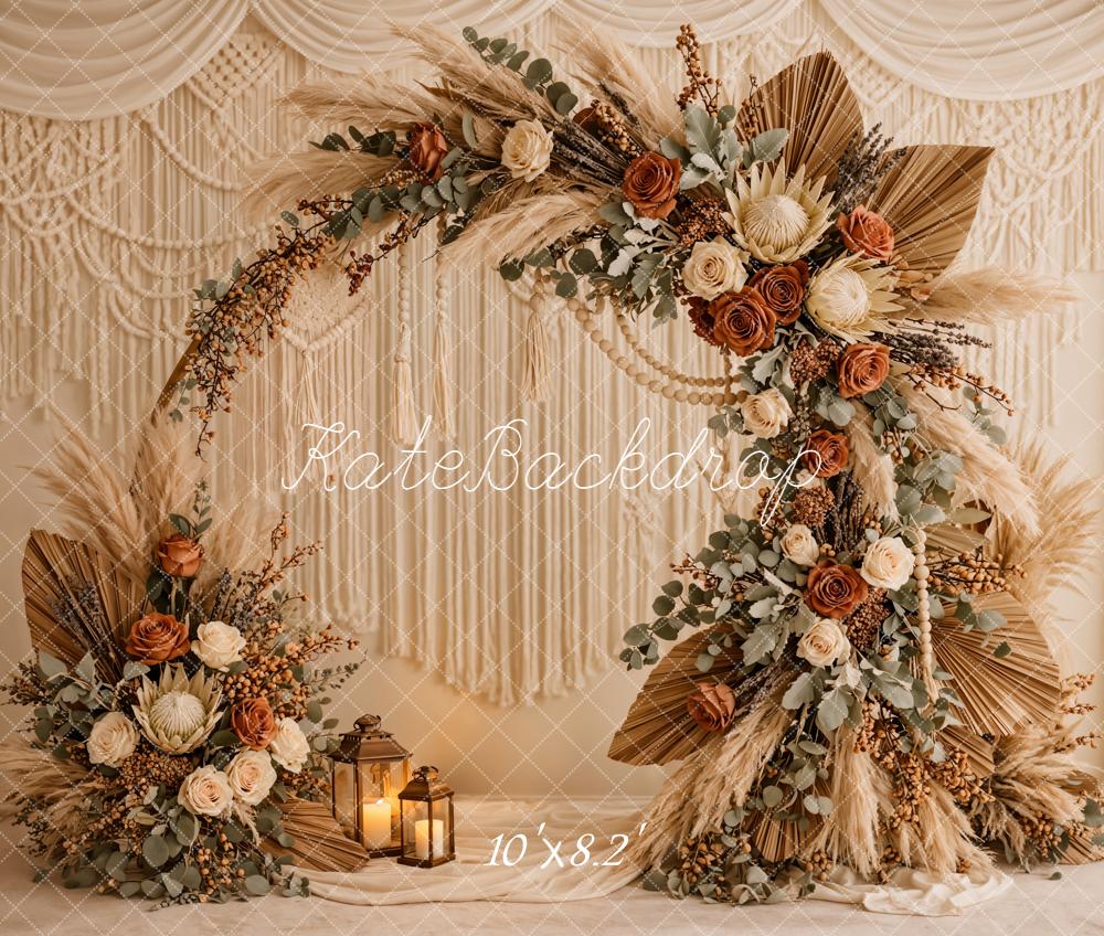 Kate Boho Floral Arch Macrame Lanterns Fleece Backdrop Designed by Emetselch - Image 3