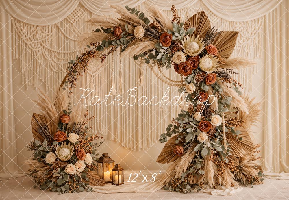 Kate Boho Floral Arch Macrame Lanterns Fleece Backdrop Designed by Emetselch - Image 4