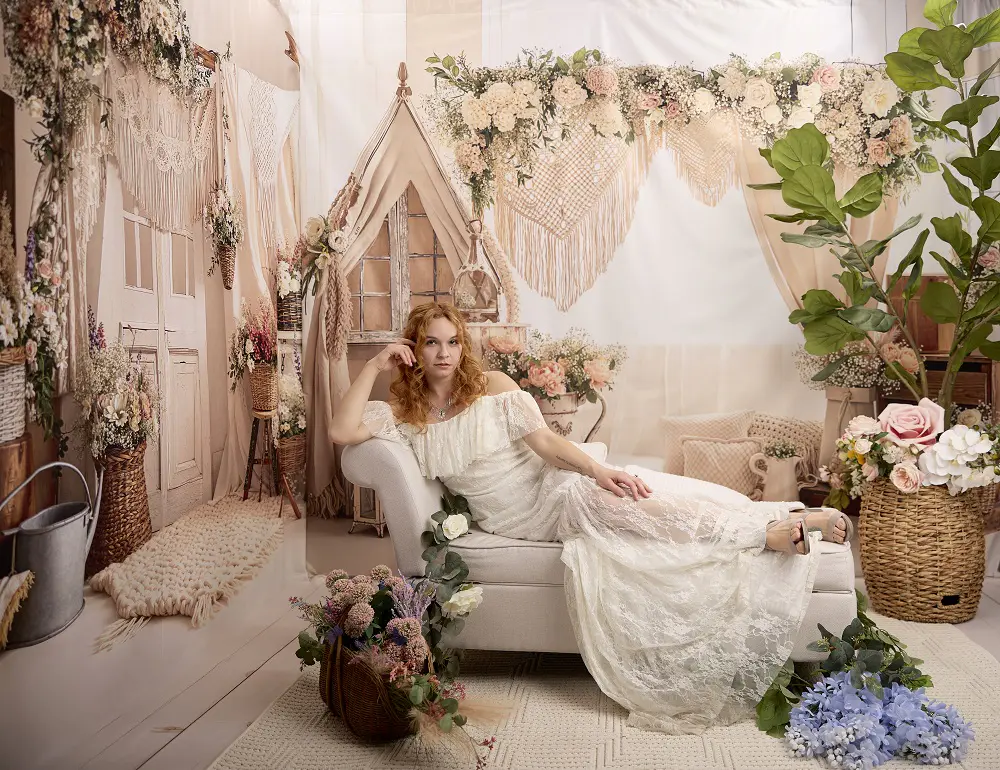 Kate Boho Floral Arch Tent Baskets Macrame Room Set - Image 2