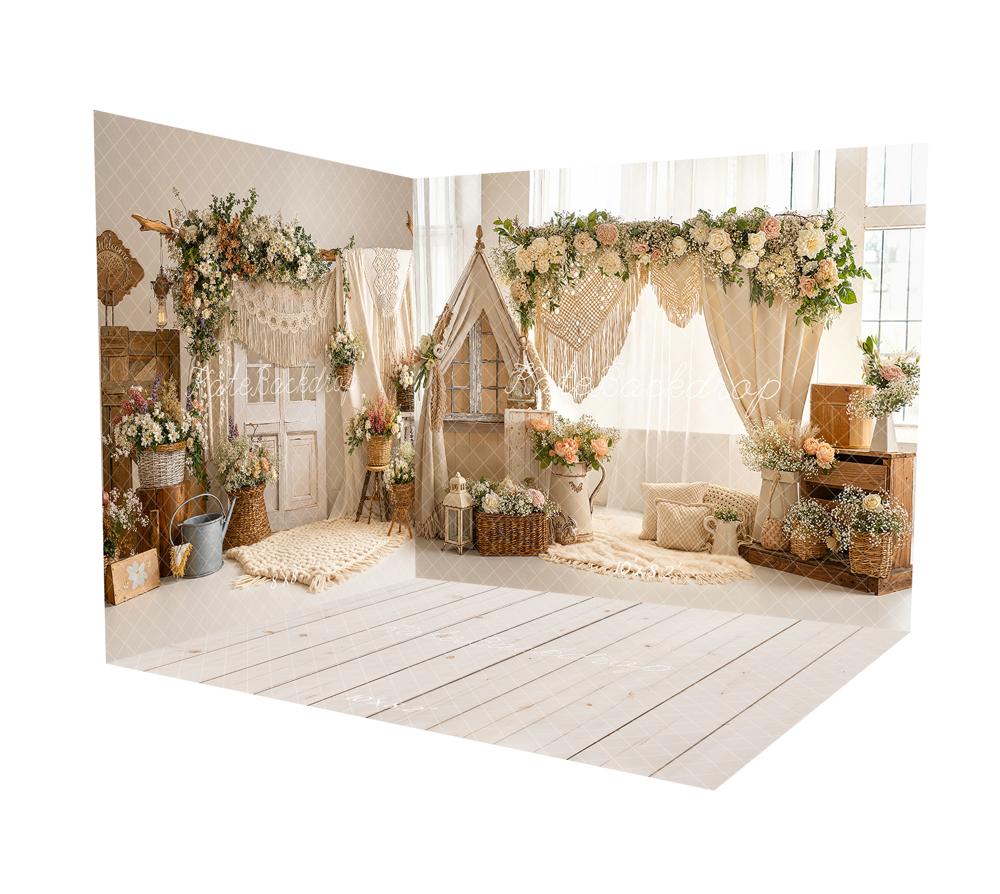 Kate Boho Floral Arch Tent Baskets Macrame Room Set - Image 3