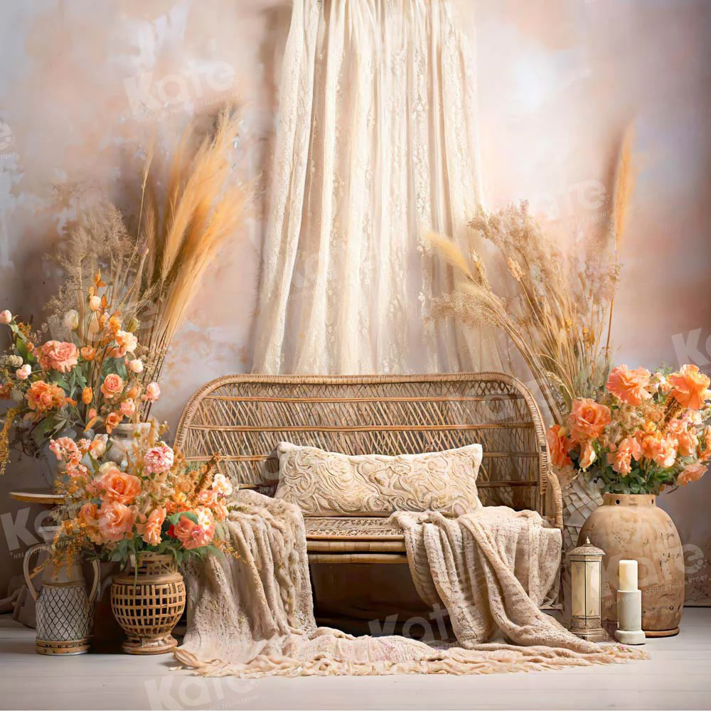 Kate Boho Floral Bamboo Sofa Backdrop Designed by Emetselch - Image 2