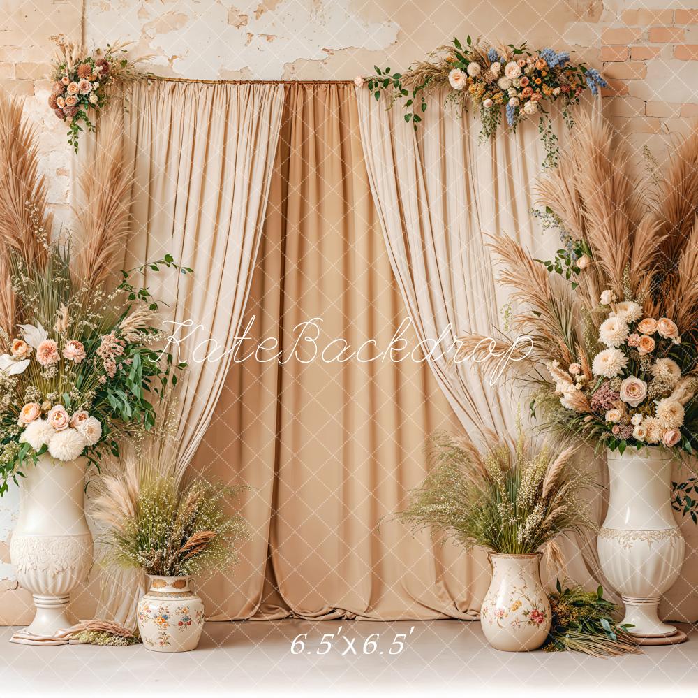 Kate Boho Floral Curtains Beige Backdrop Designed by Kate Image - Image 2