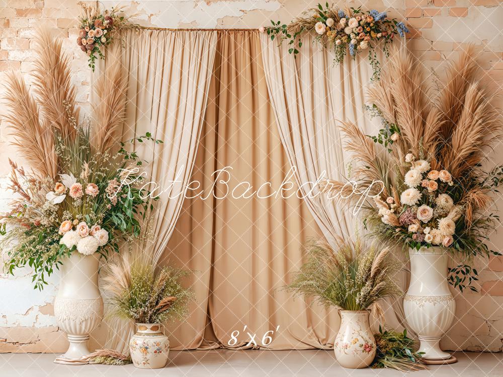 Kate Boho Floral Curtains Beige Backdrop Designed by Kate Image - Image 3