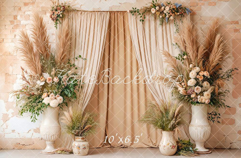 Kate Boho Floral Curtains Beige Backdrop Designed by Kate Image - Image 4