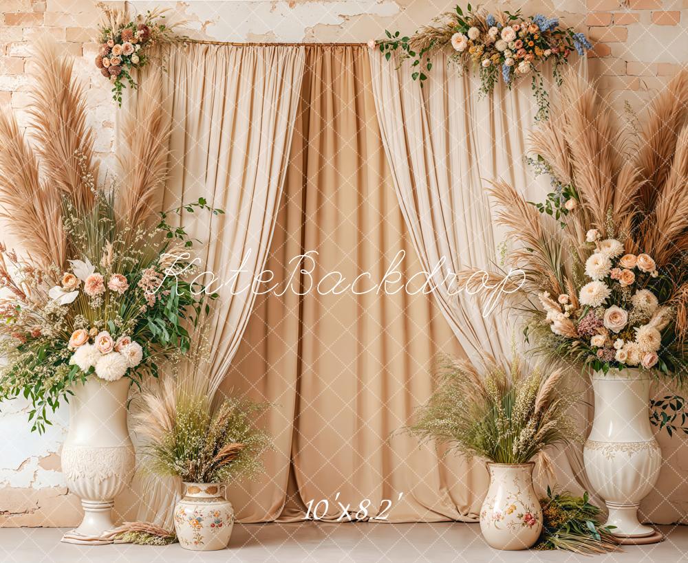 Kate Boho Floral Curtains Beige Backdrop Designed by Kate Image - Image 5