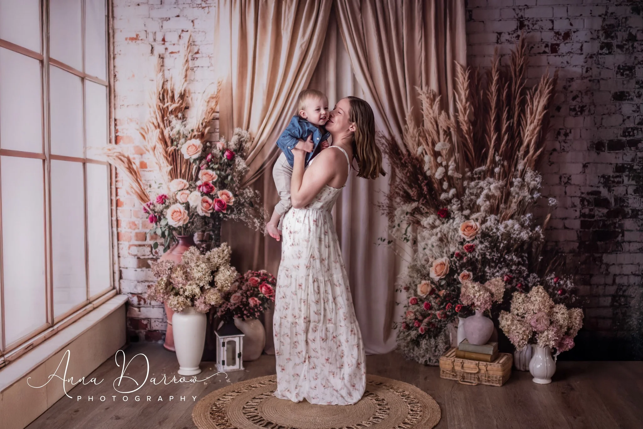 Kate Boho Floral Drapes Brick Wall Backdrop Designed by Emetselch - Image 3
