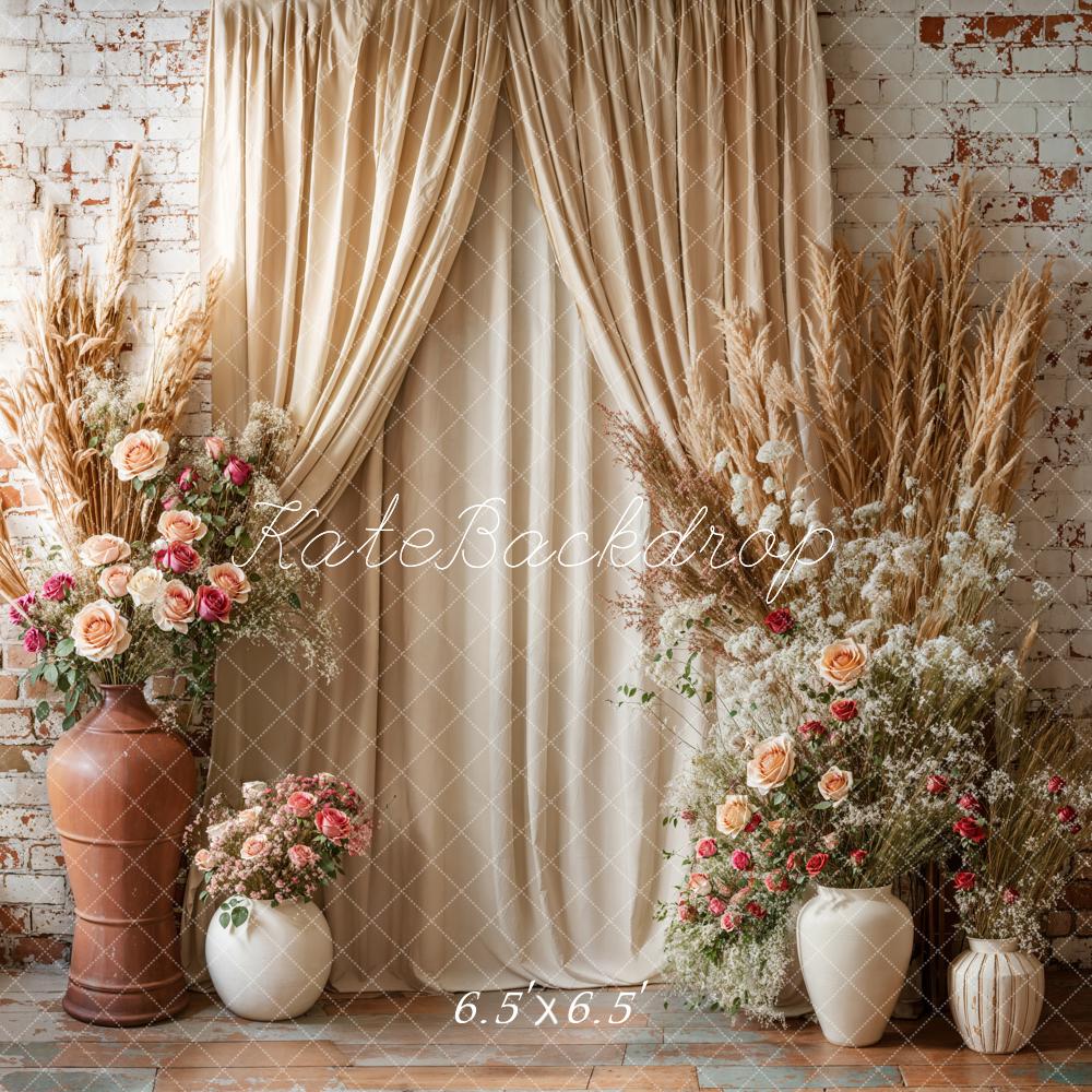 Kate Boho Floral Drapes Brick Wall Backdrop Designed by Emetselch - Image 4