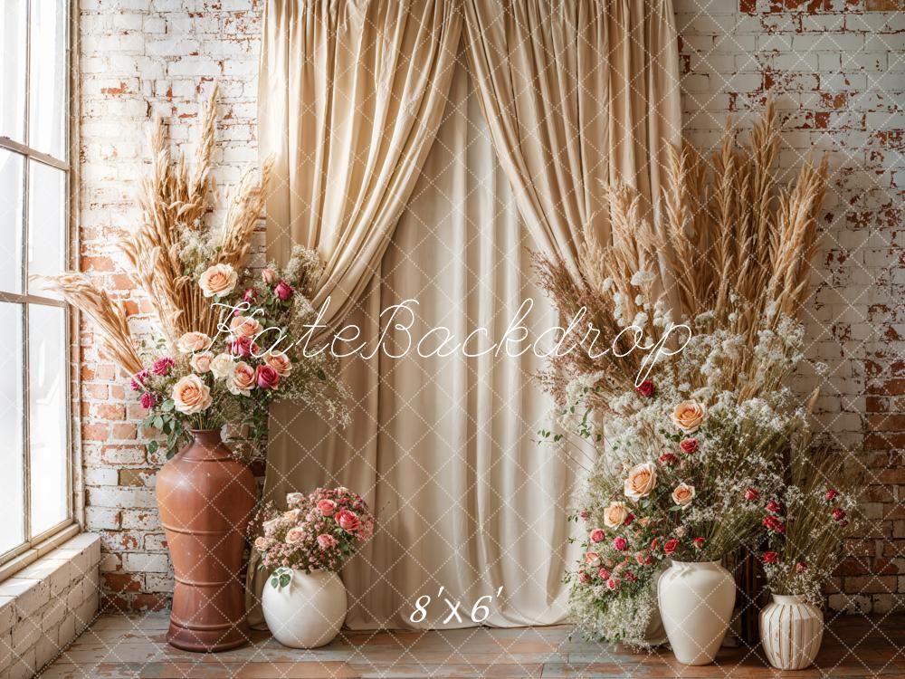 Kate Boho Floral Drapes Brick Wall Backdrop Designed by Emetselch - Image 5