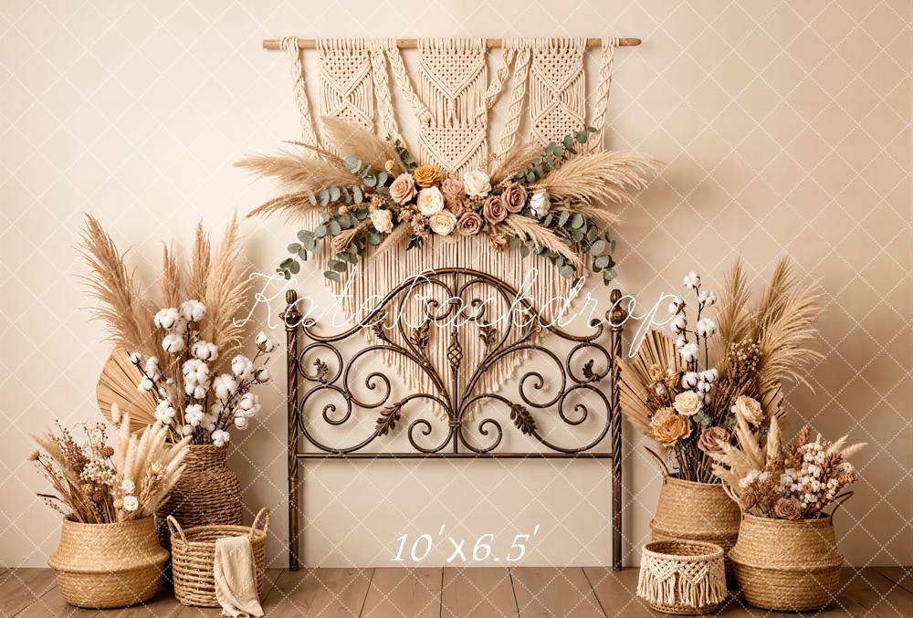 Kate Boho Floral Headboard Pampas Fleece Backdrop Designed by Emetselch - Image 2