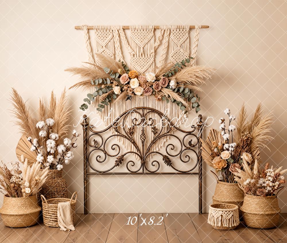 Kate Boho Floral Headboard Pampas Fleece Backdrop Designed by Emetselch - Image 3