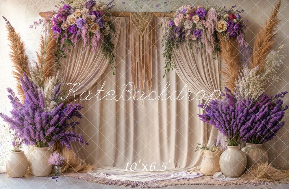Kate Boho Floral Macrame Beige Curtain Backdrop Designed by Emetselch - Image 4