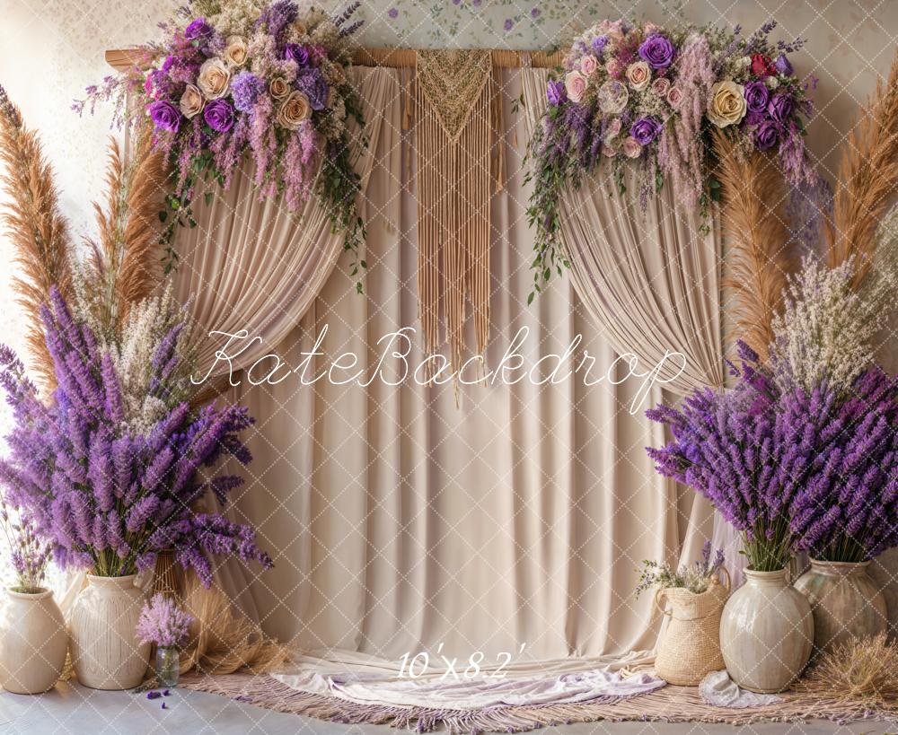 Kate Boho Floral Macrame Beige Curtain Backdrop Designed by Emetselch - Image 5