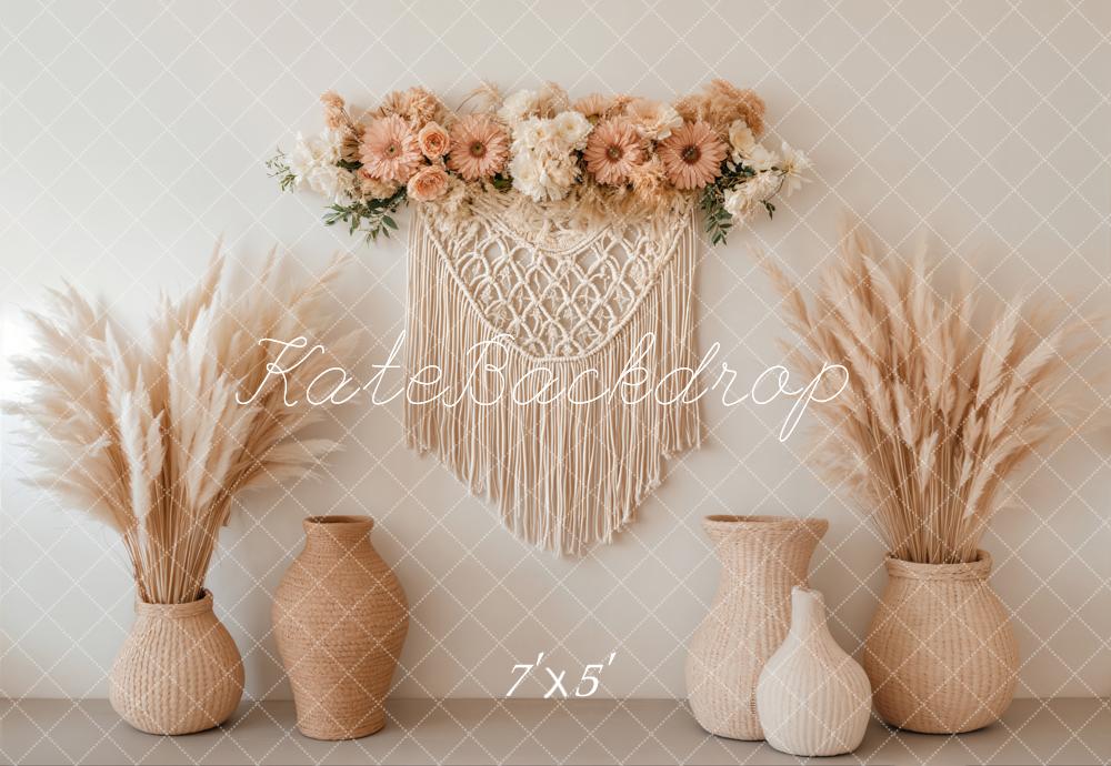 Kate Boho Floral Macrame Pampas Grass Backdrop Designed by Emetselch - Image 2