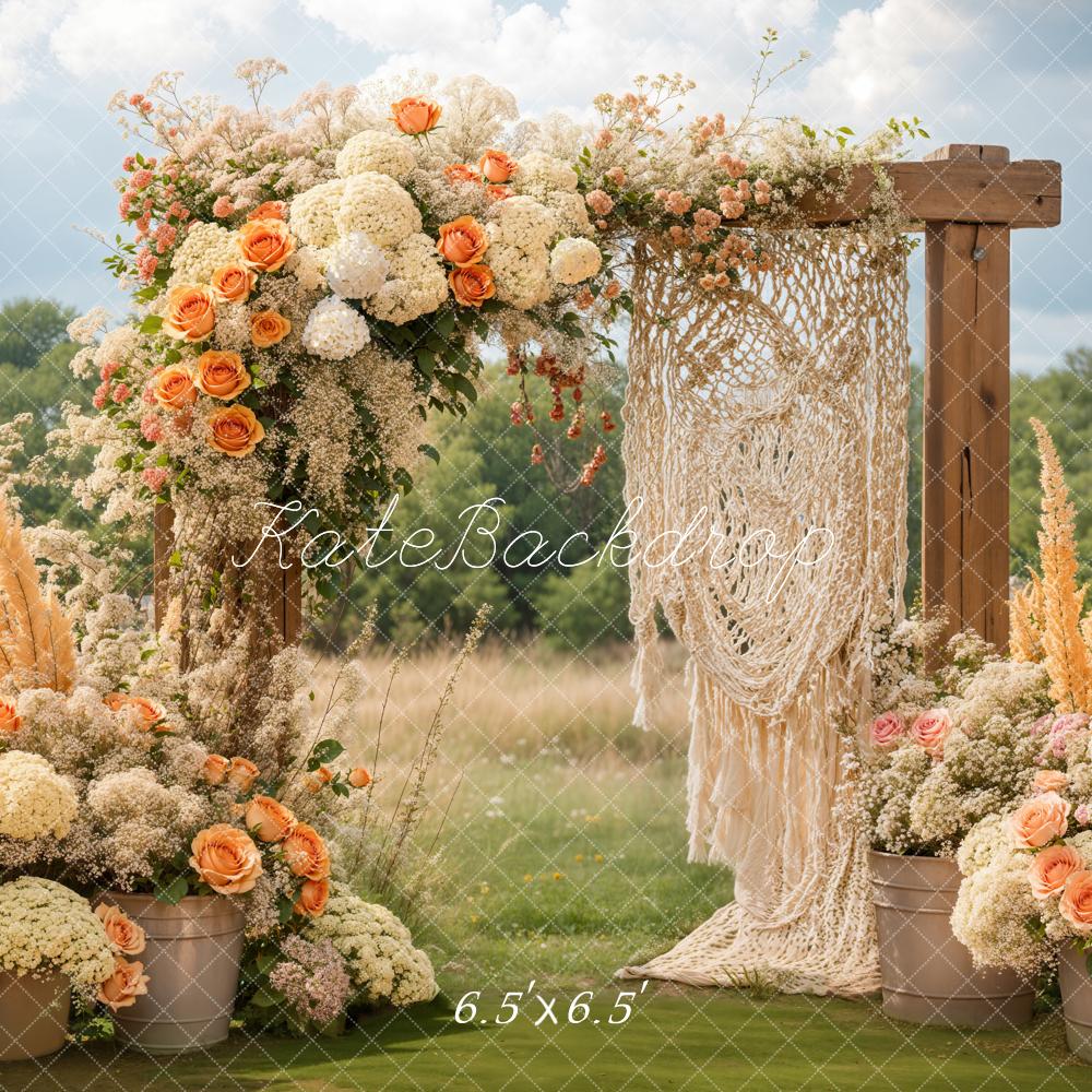 Kate Boho Floral Macrame Wedding Outdoor Backdrop Designed by Emetselch - Image 2