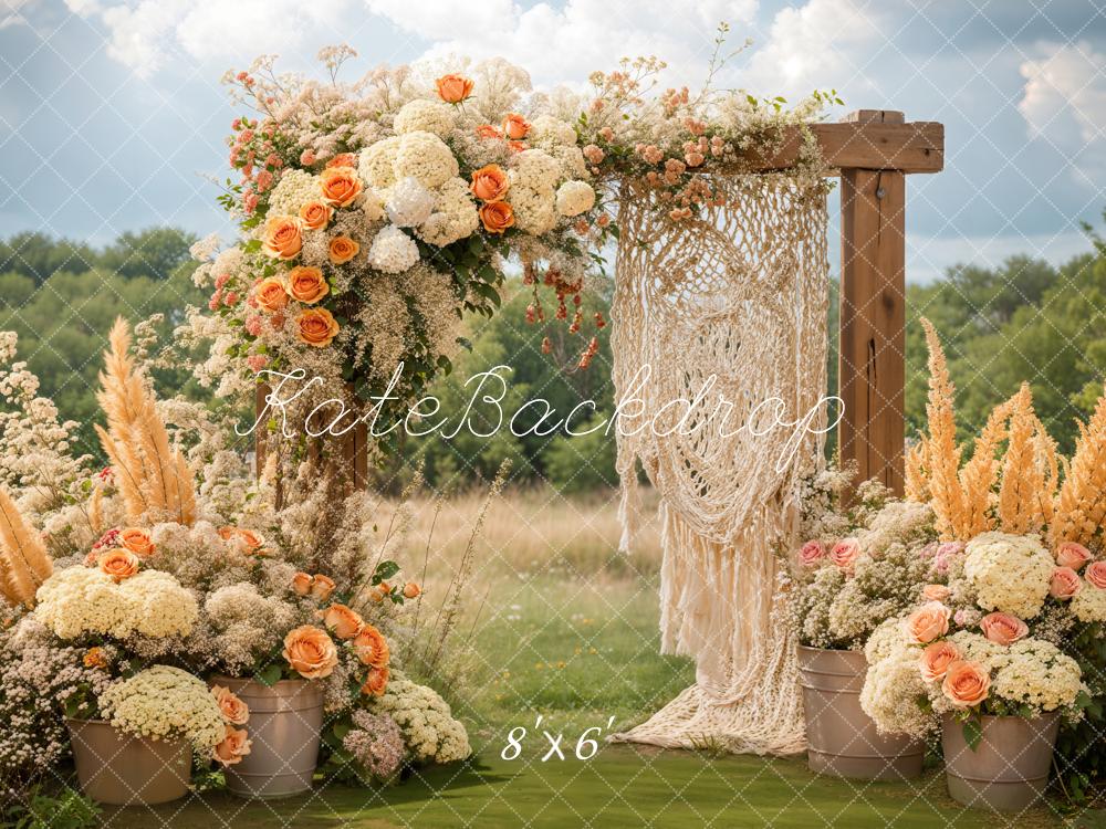 Kate Boho Floral Macrame Wedding Outdoor Backdrop Designed by Emetselch - Image 3