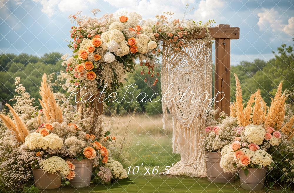 Kate Boho Floral Macrame Wedding Outdoor Backdrop Designed by Emetselch - Image 4