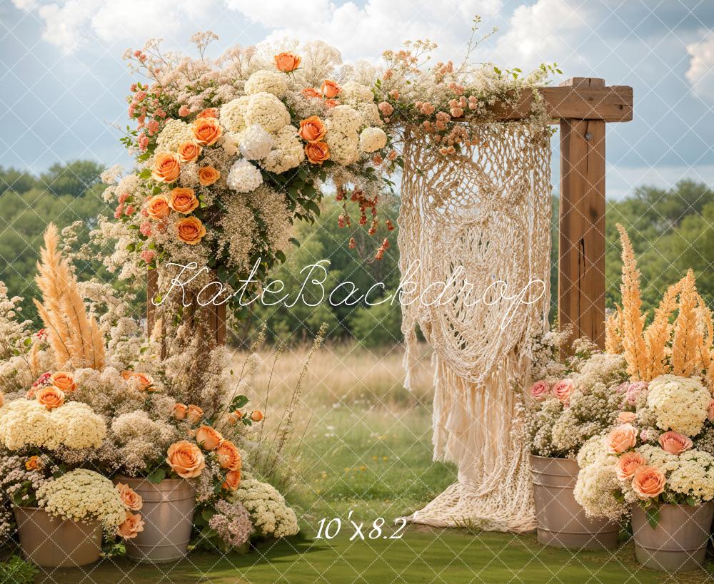 Kate Boho Floral Macrame Wedding Outdoor Backdrop Designed by Emetselch - Image 5