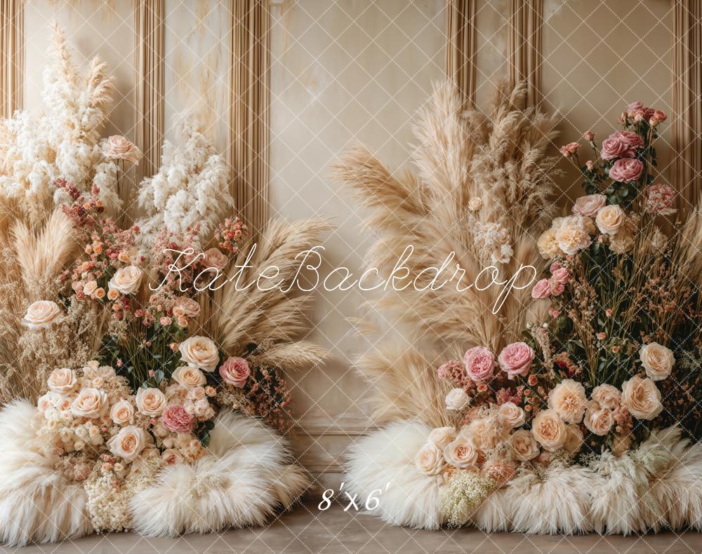 Kate Boho Floral Pampas Grass Fleece Backdrop Designed by Emetselch - Image 2