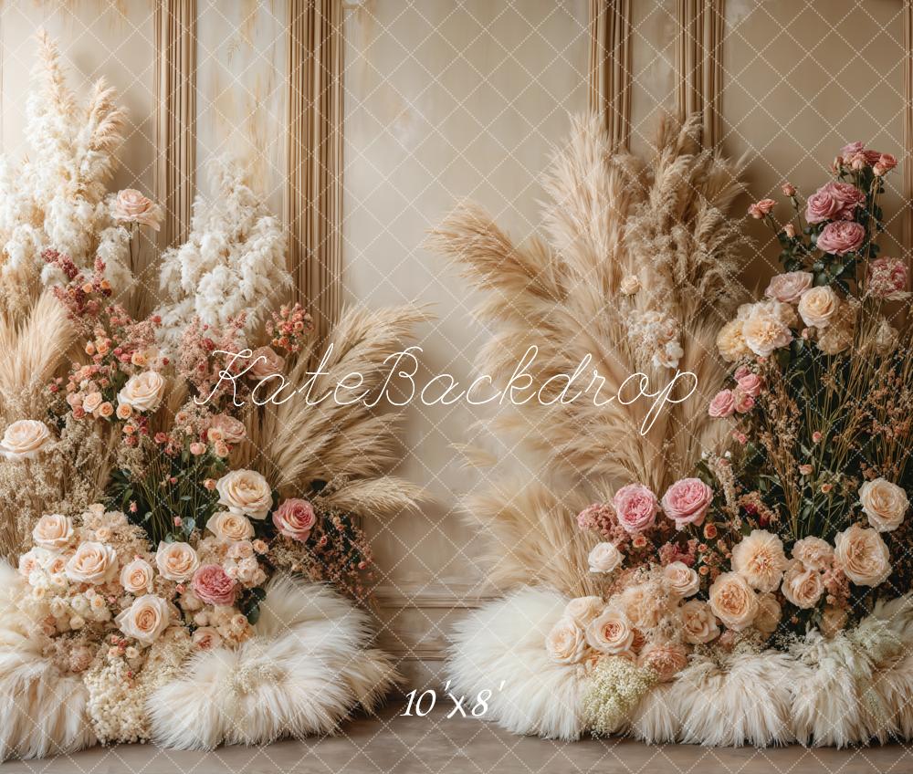 Kate Boho Floral Pampas Grass Fleece Backdrop Designed by Emetselch - Image 3