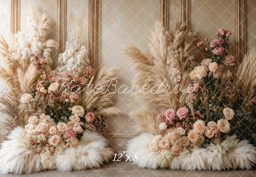 Kate Boho Floral Pampas Grass Fleece Backdrop Designed by Emetselch - Image 4