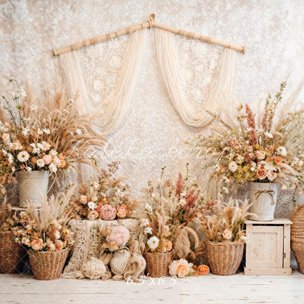 Kate Boho Floral Reed Curtains Backdrop Designed by Emetselch - Image 2