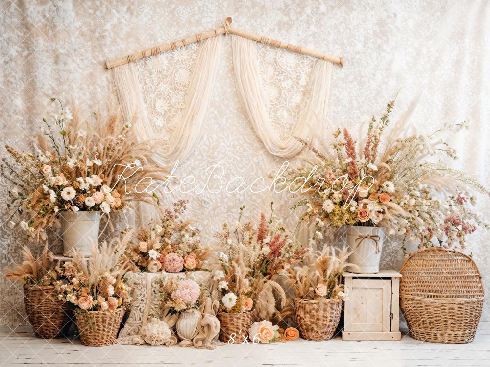 Kate Boho Floral Reed Curtains Backdrop Designed by Emetselch - Image 3